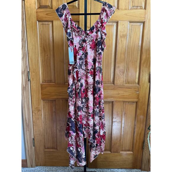BEAUTIFUL Steve Madden Stevie Ruffle Midi Dress - Burgundy Floral, Size M, NWT - Picture 4 of 10